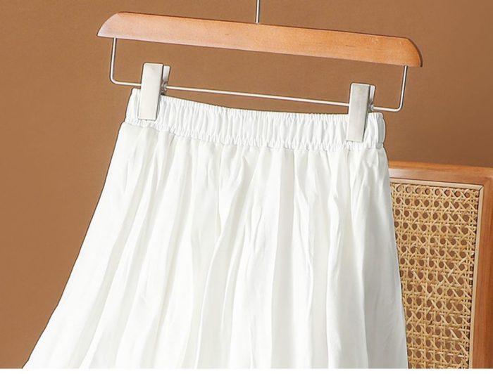 Women's 2025 High-Waisted Pleated Midi Skirt in Apricot - Flowy A-Line - Image 2