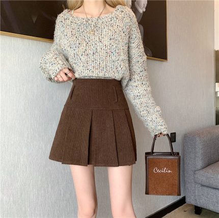 Women's 2025 Corduroy Mini Skirt - High-Waisted Pleated Design