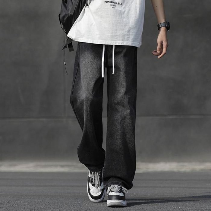 Men's Retro Straight Leg Jeans - Vintage Washed & Relaxed Fit - Image 1