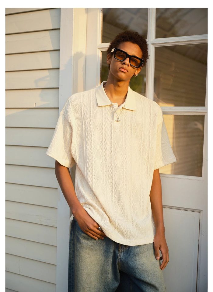 Classic Ribbed Polo Shirt - Relaxed Fit Summer Casual Wea - Image 3