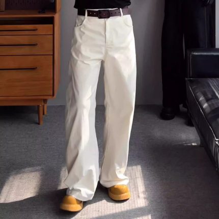 Men's Wide-Leg Trousers - Asymmetric Hem in White