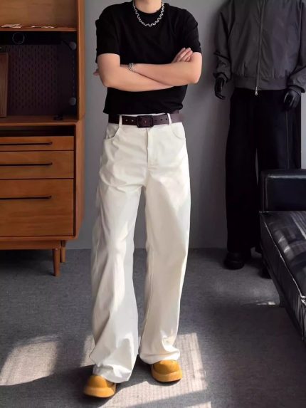 Men's Wide-Leg Trousers - Asymmetric Hem in White