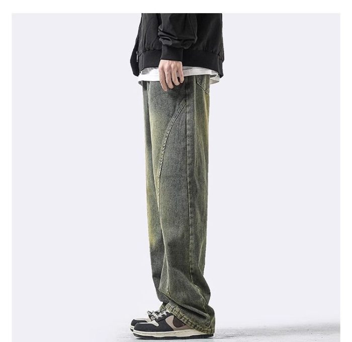 Men's Wide-Leg Jeans - Retro Wash & Asymmetric Hem - Image 3