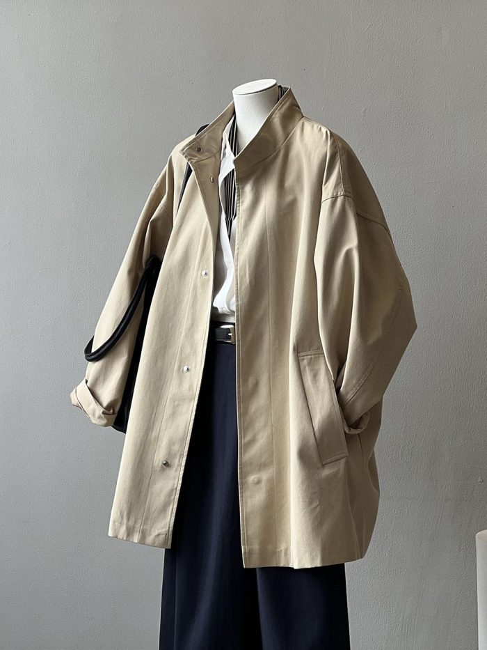 Women's 2025 Stand-Collar Trench Coat - Japanese Workwear Inspired - Image 1