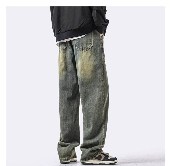 Men's Wide-Leg Jeans - Retro Wash & Asymmetric Hem - Image 4