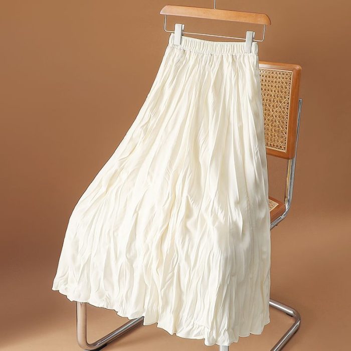 Women's 2025 High-Waisted Pleated Midi Skirt in Apricot - Flowy A-Line - Image 1