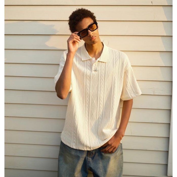 Classic Ribbed Polo Shirt - Relaxed Fit Summer Casual Wea - Image 1