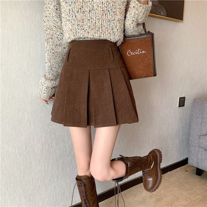 Women's 2025 Corduroy Mini Skirt - High-Waisted Pleated Design - Image 3