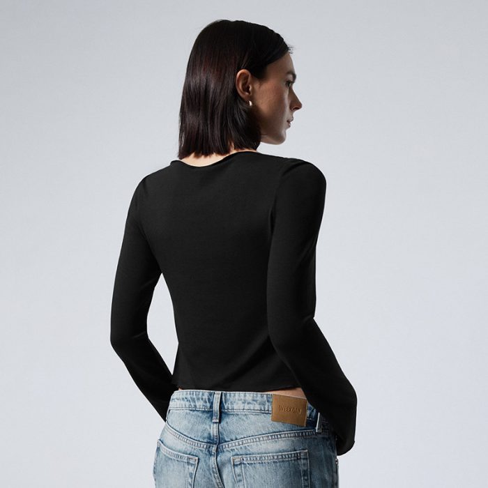 Women's Ruffle Detail Pullover Top with Asymmetric Tie - Image 3
