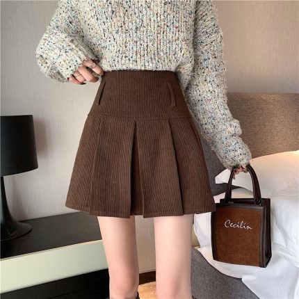 Women's 2025 Corduroy Mini Skirt - High-Waisted Pleated Design