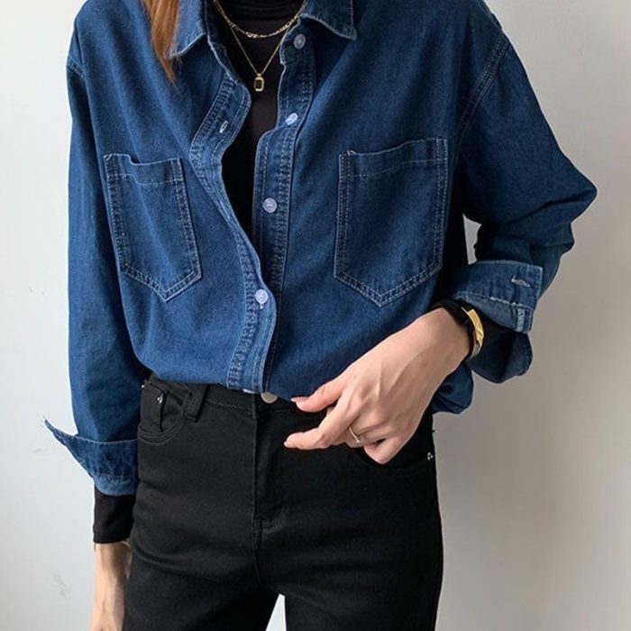 Women's 2025 Denim Utility Shirt - Oversized Layering Piece - Image 1