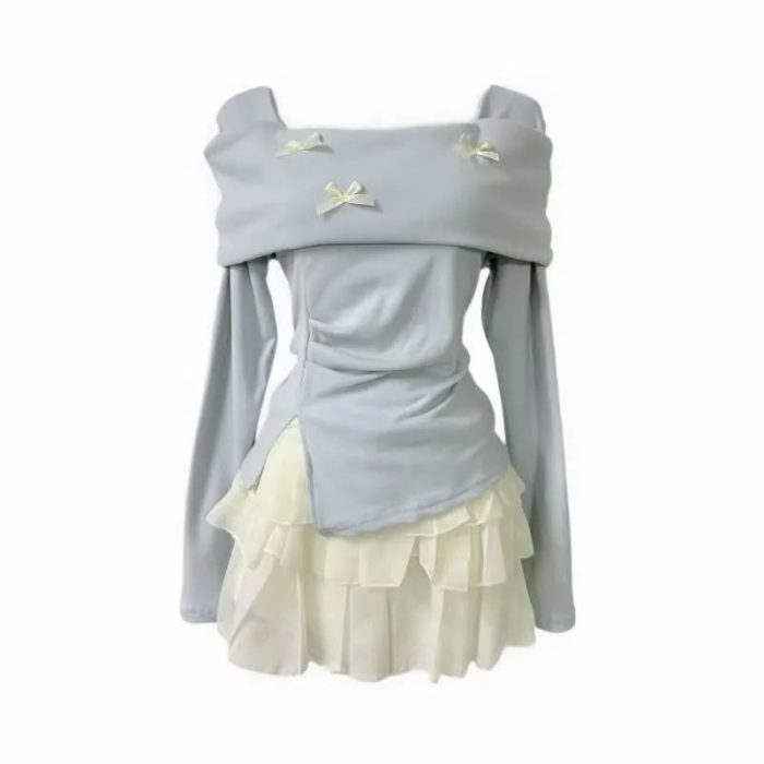 Women's Flirty Two-Piece Set - Off-Shoulder Top & Apricot Midi Skirt - Image 1