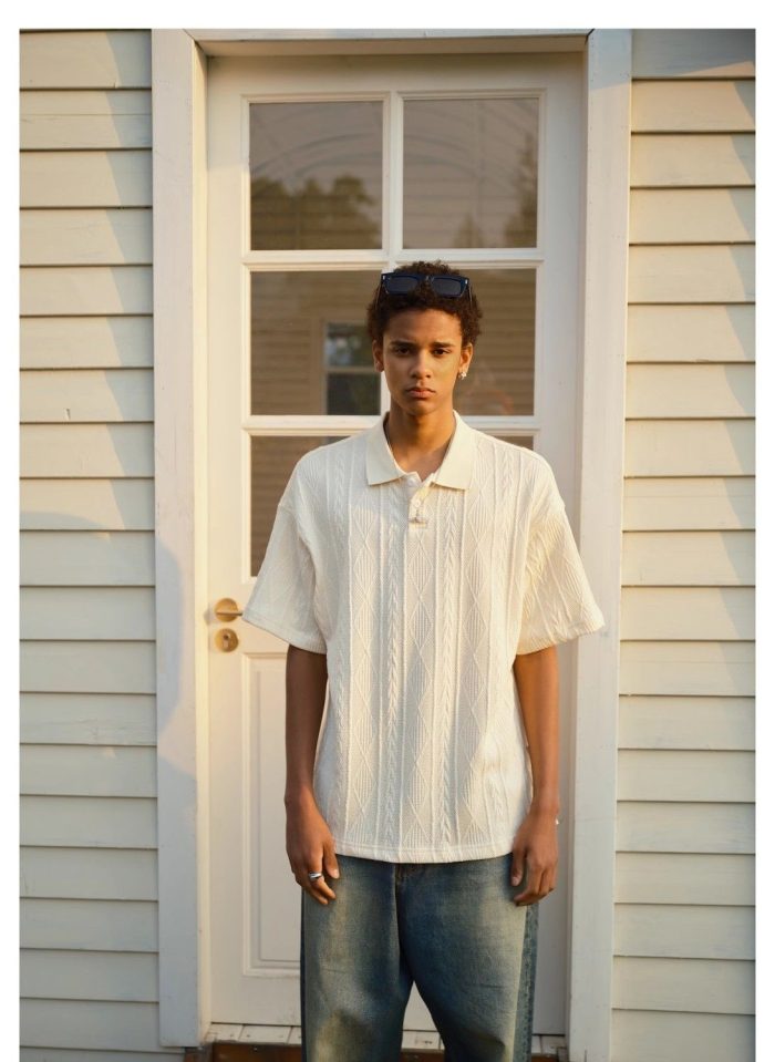Classic Ribbed Polo Shirt - Relaxed Fit Summer Casual Wea - Image 2