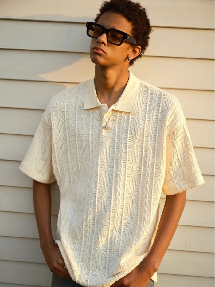 Classic Ribbed Polo Shirt - Relaxed Fit Summer Casual Wea - Image 4