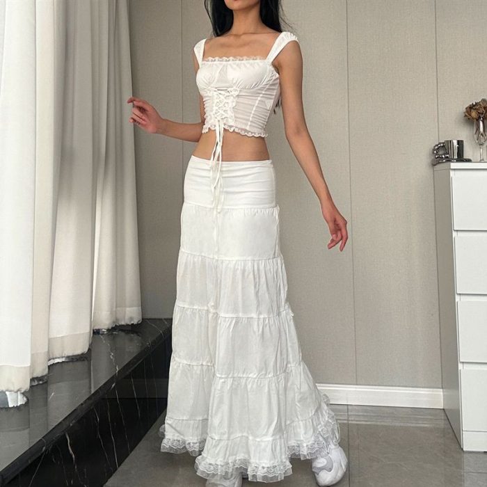 Women's Lace-Up Bandeau & High-Waisted Pleated Skirt Set - Sexy Two-Piece Outfit - Image 4