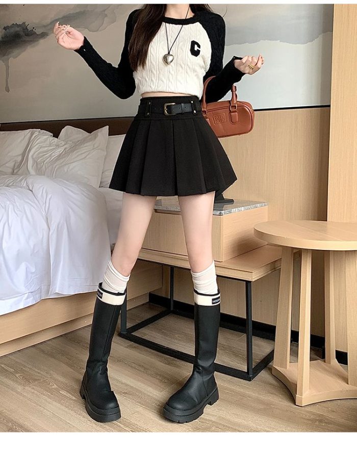 Women's 2025 Wool-Blend Pleated Mini Skirt - High-Waisted A-Line - Image 2