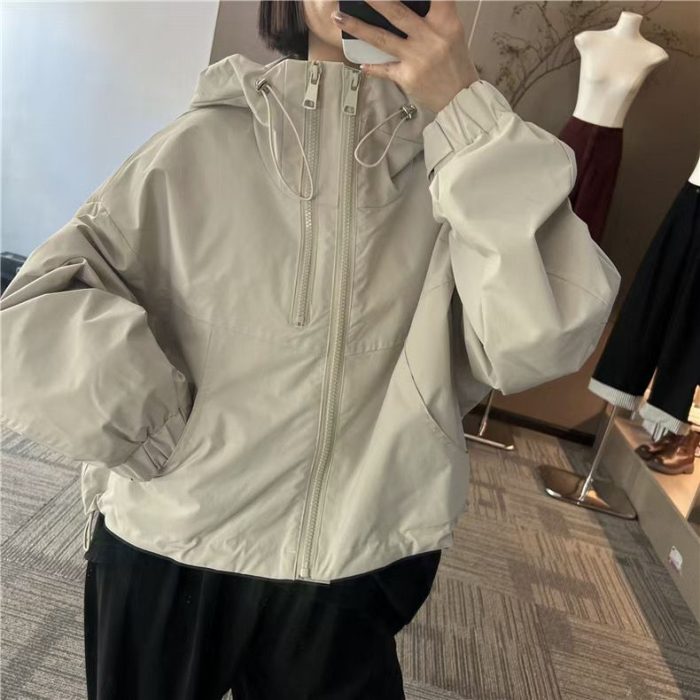 Women's Cropped Utility Jacket - Hooded Windbreaker Style - Image 2