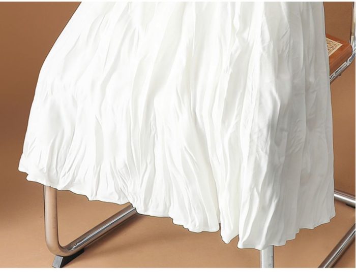 Women's 2025 High-Waisted Pleated Midi Skirt in Apricot - Flowy A-Line - Image 3