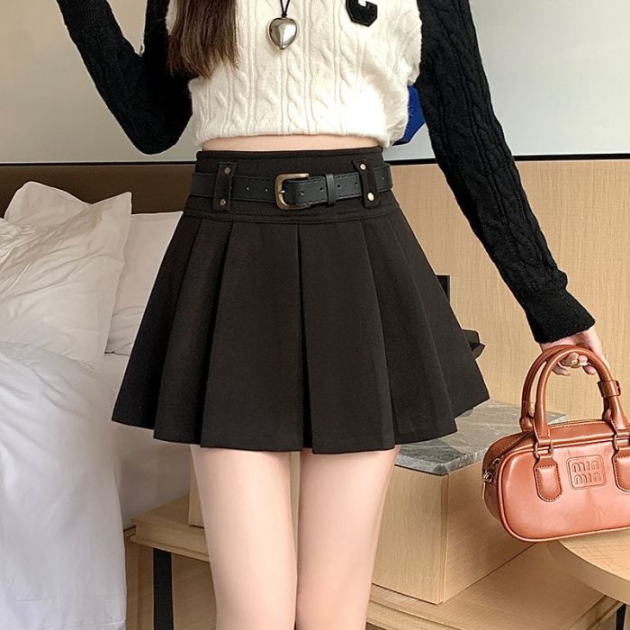 Women's 2025 Wool-Blend Pleated Mini Skirt - High-Waisted A-Line - Image 1