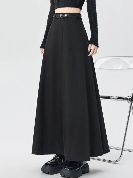Women's 2025 High-Waisted Pleated Midi Skirt - Elegant A-Line Silhouette