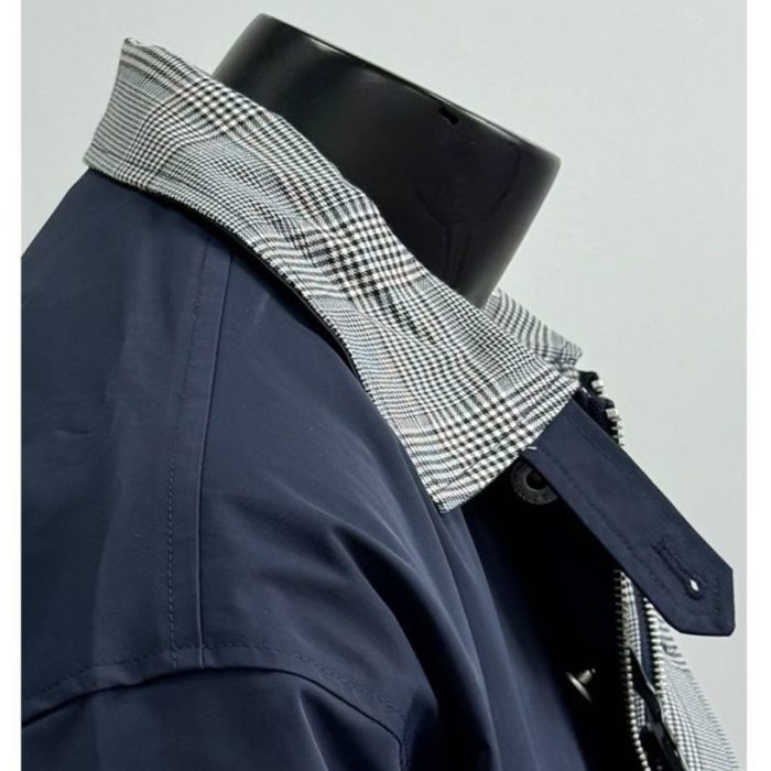 Men's Plaid Patchwork Jacket - Color Block Workwear Style - Image 3