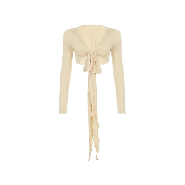 Women's V-Neck Lace-Up Corset Top with Flowy Sash - Image 5