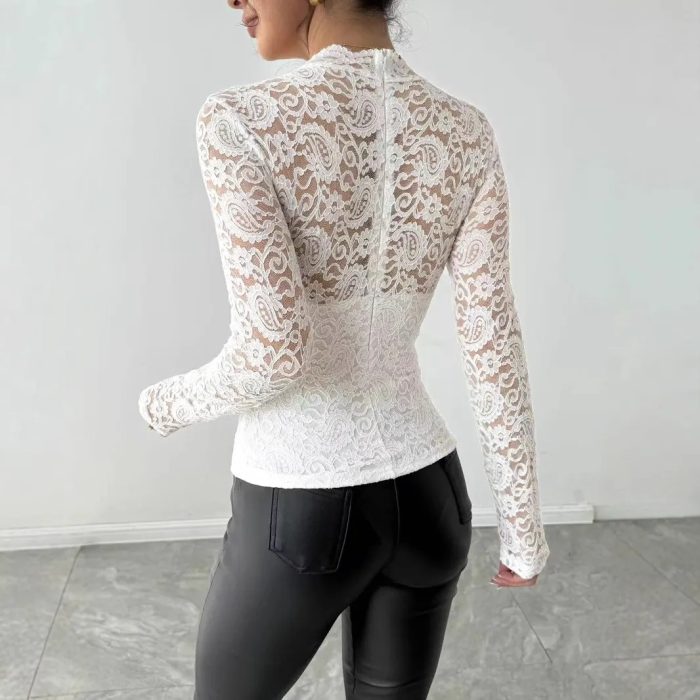 Women's 2025 Fall Long Sleeve Top - Back Lace-Up & Zipper Detail - Image 3