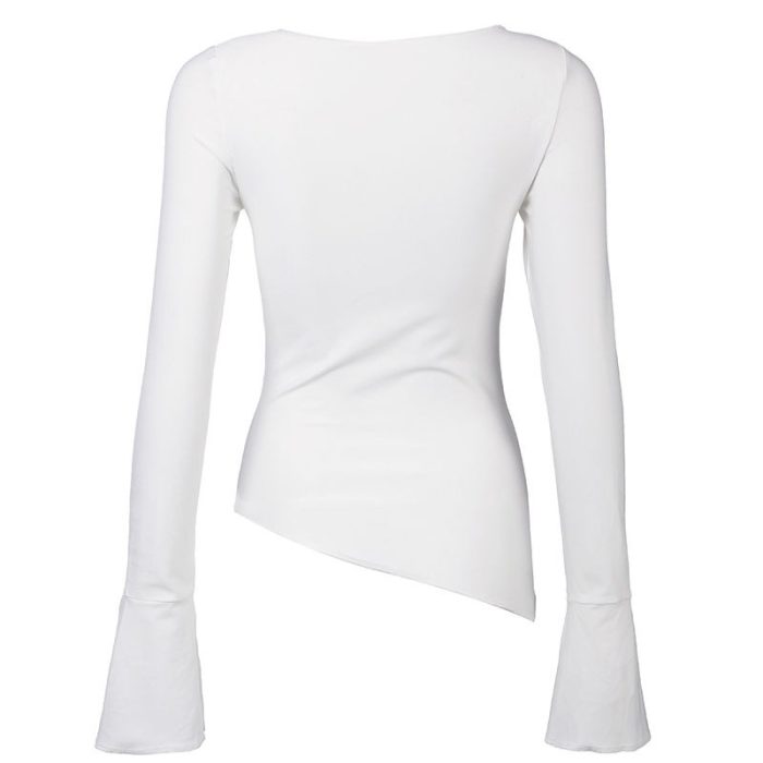 Women's Letter Print T-Shirt with Flared Sleeves - Fitted Retro Top - Image 4